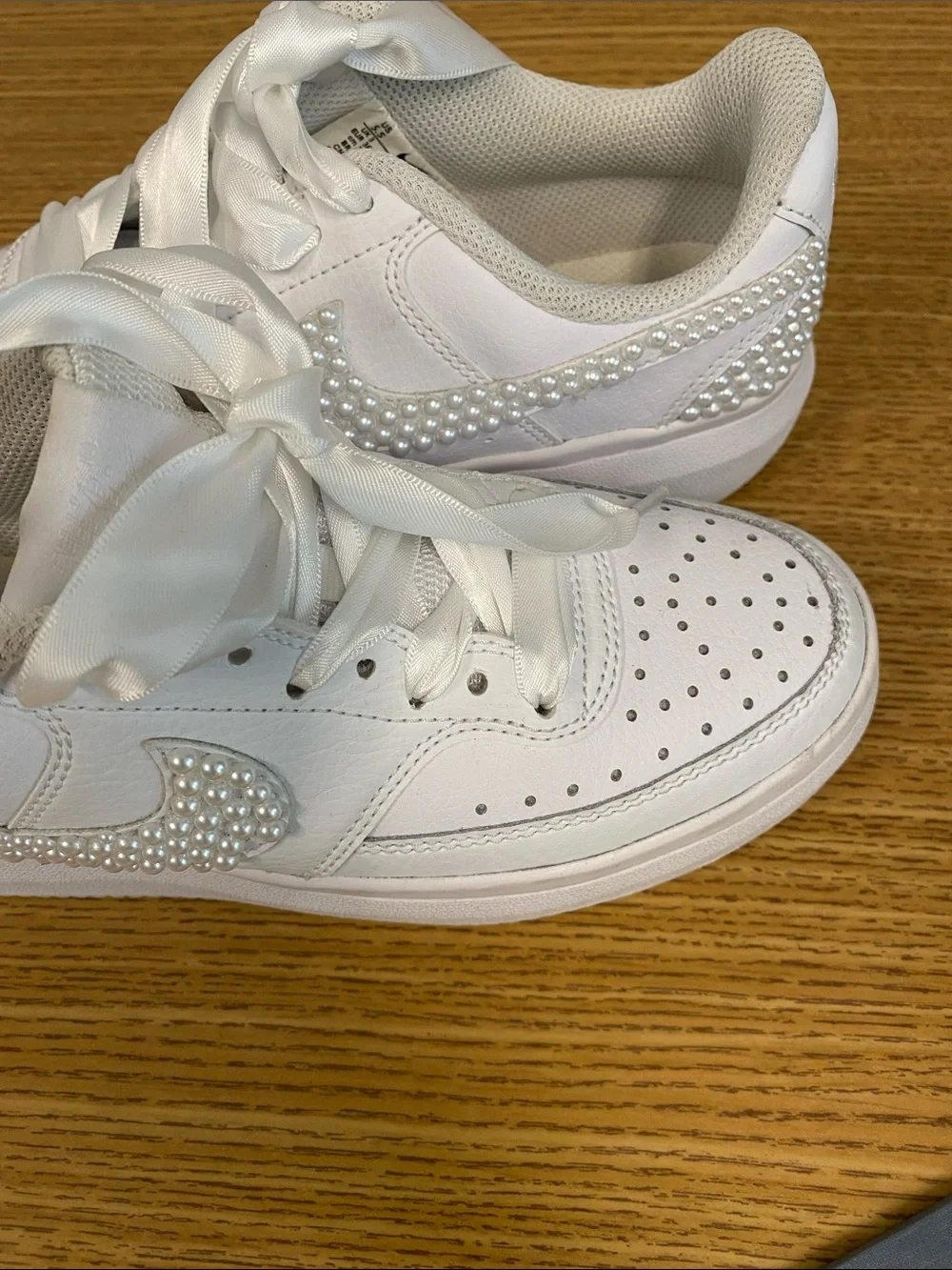 Nike White Platform Sneakers with Pearl Swoosh
